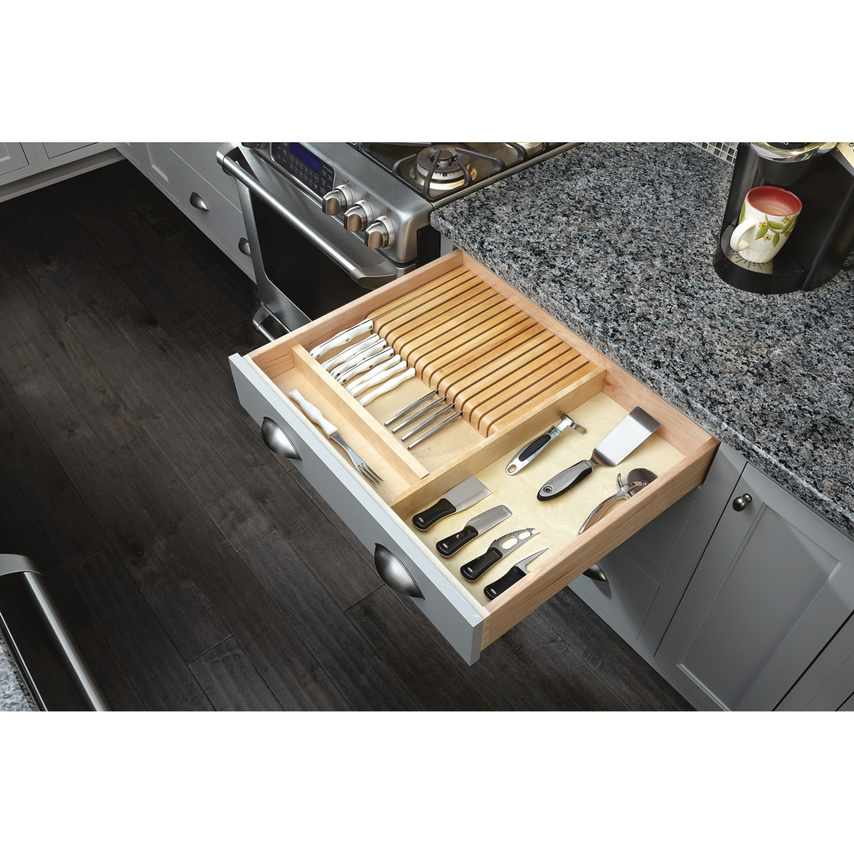 Rev-A-Shelf Wood Trim-to-Fit Knife Block Kitchen Drawer Organizer Insert